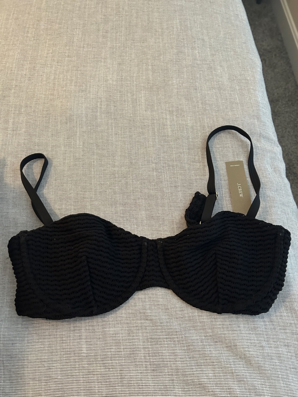 J. Crew Black Textured Balconette Bra with Straps